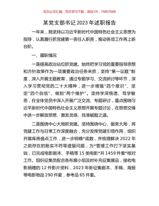 某党支部书记2023年述职报告.docx