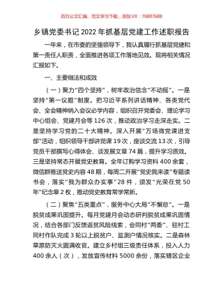 乡镇党委书记2022年抓基层党建工作述职报告.docx