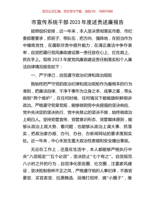 市宣传系统干部2023年度述责述廉报告.docx