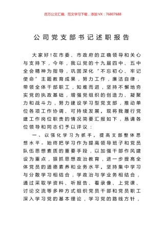 公司党支部书记述职报告.docx