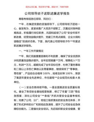 公司领导班子述职述廉述学报告.docx