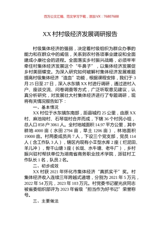 XX村村级经济发展调研报告.docx