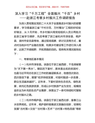 深入学习“千万工程”全面振兴“千百”乡村——赴浙江考察乡村振兴工作调研报告.docx