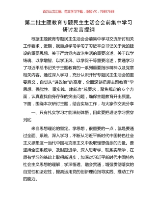 第二批主题教育专题民主生活会会前集中学习研讨发言提纲.docx