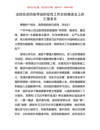 法院在巡回指导组阶段性工作总结推进会上的汇报发言.docx