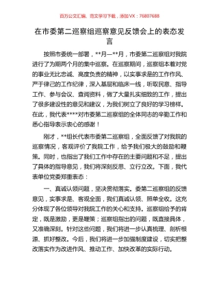 在市委第二巡察组巡察意见反馈会上的表态发言.docx