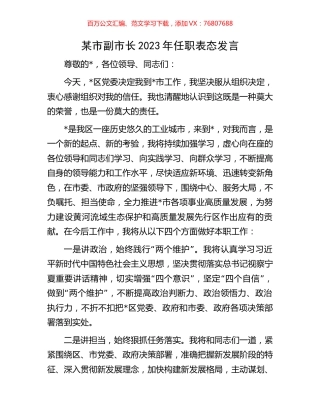 某市副市长2023年任职表态发言.docx