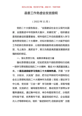 县委工作务虚会发言提纲.docx