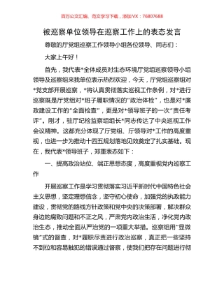 被巡察单位领导在巡察工作上的表态发言.docx