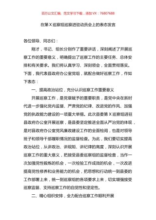 在第X巡察组巡察进驻动员会上的表态发言.docx