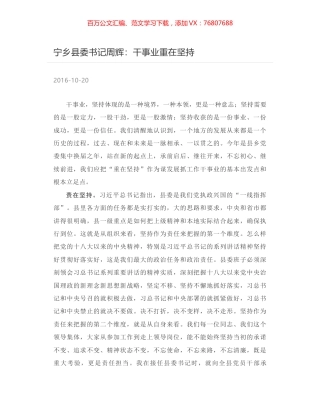 宁乡县委书记周辉：干事业重在坚持.docx