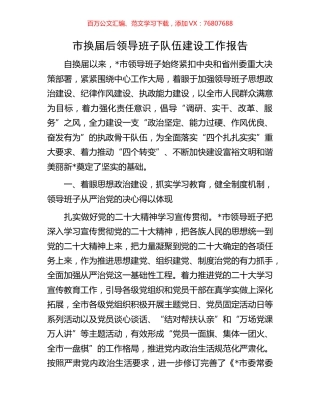 市换届后领导班子队伍建设工作报告.docx