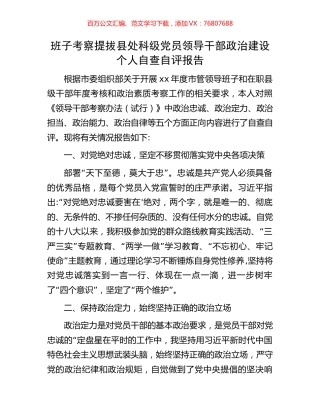 班子考察提拔县处科级党员领导干部政治建设个人自查自评报告.docx