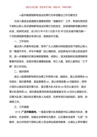 县开展酒驾醉驾违法犯罪行为专项整治工作方案.docx