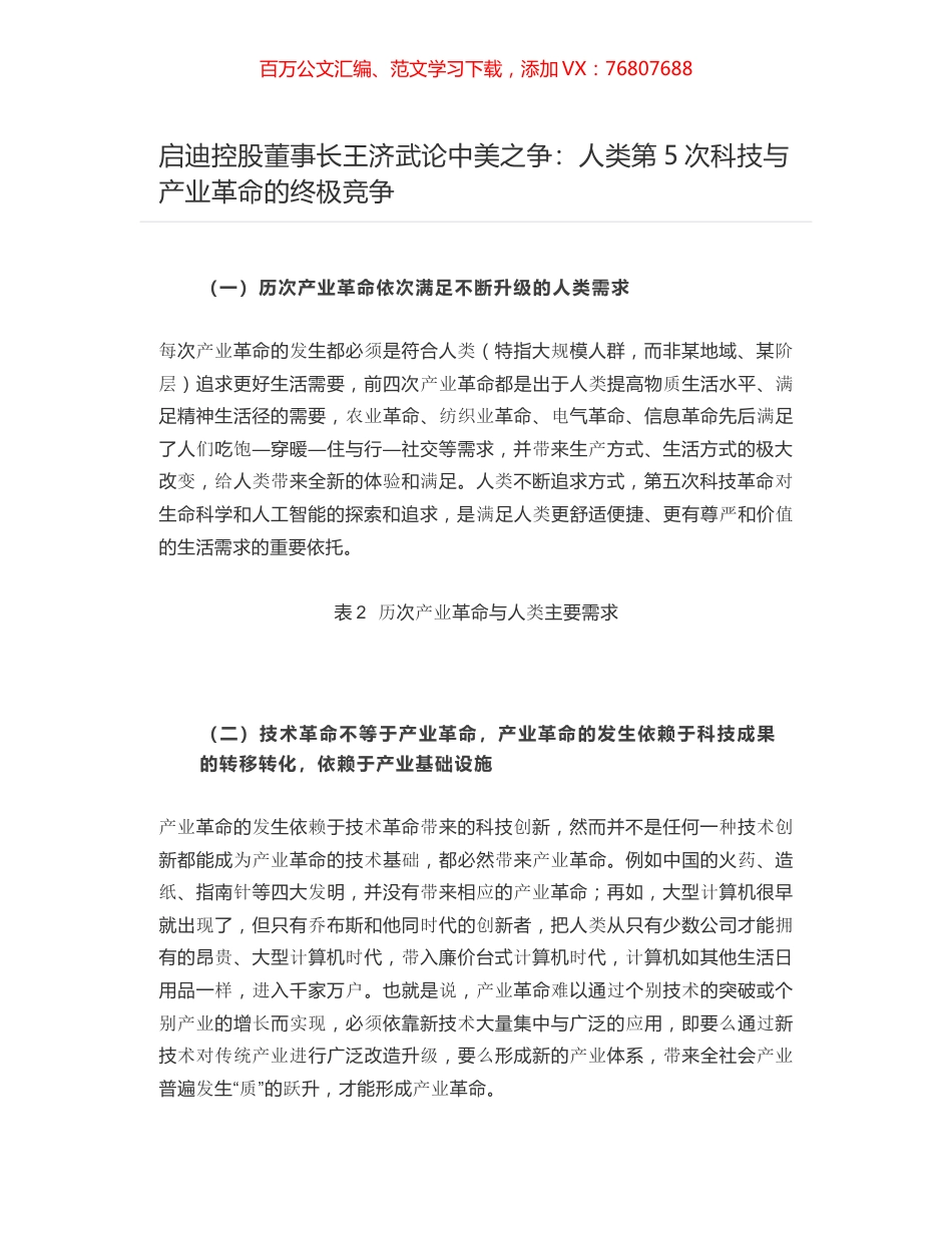 启迪控股董事长王济武论中美之争：人类第5次科技与产业革命的终极竞争.docx_第1页