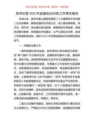 某市纪委2023年监督执纪问责工作情况报告.docx