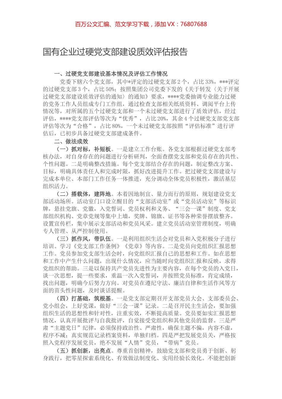 国有企业过硬党支部建设质效评估报告.docx_第1页