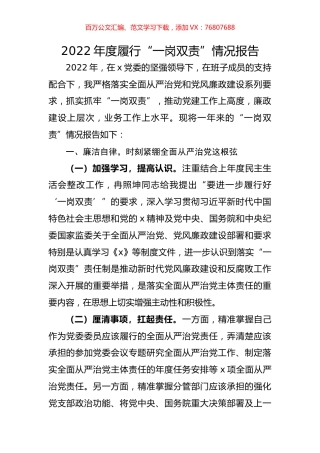 2022年度履行“一岗双责”情况报告.docx