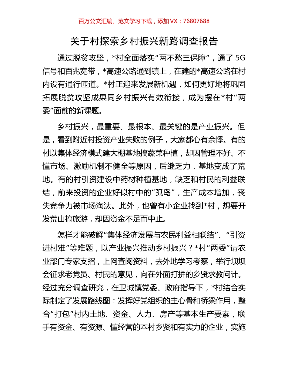 关于村探索乡村振兴新路调查报告.docx_第1页