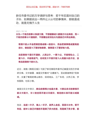 新任市委书记的万字调研与思考：若干年后面对自己的子孙，如果能说出一两件让人认可的事情来，那就是成功，就是无愧于人生.docx