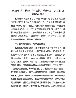 经验做法：构建“一肩挑”党组织书记三级协同监管体系.docx