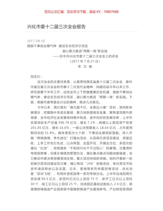 兴化市委十二届三次全会报告.docx