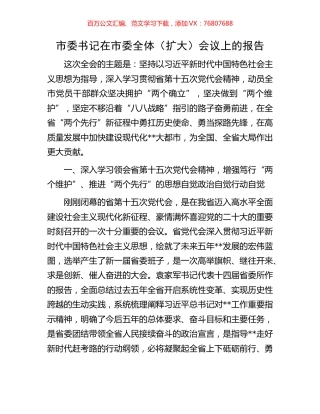 市委书记在市委全体（扩大）会议上的报告.docx