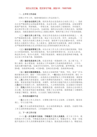 镇党政办2022年上半年工作总结及下一步工作计划.docx