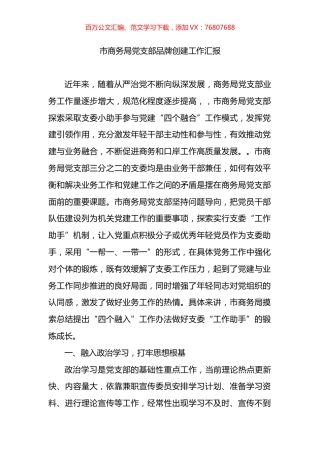 市商务局党支部品牌创建工作汇报.docx