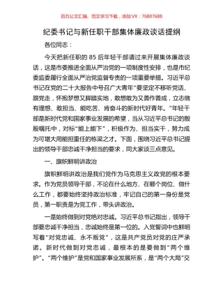 纪委书记与新任职干部集体廉政谈话提纲.docx