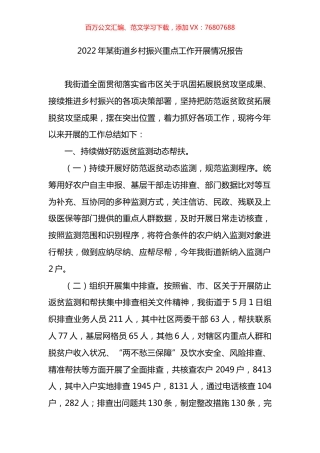 2022年某街道乡村振兴重点工作开展情况报告.docx