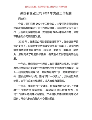 某国有企业公司2024年党建工作报告.docx