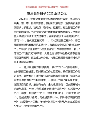 市局领导班子2022业绩公示.docx