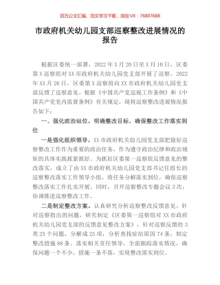 市政府机关幼儿园支部巡察整改进展情况的报告.docx
