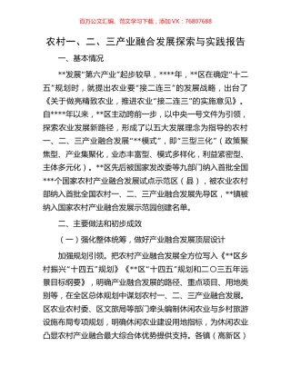 农村一、二、三产业融合发展探索与实践报告.docx