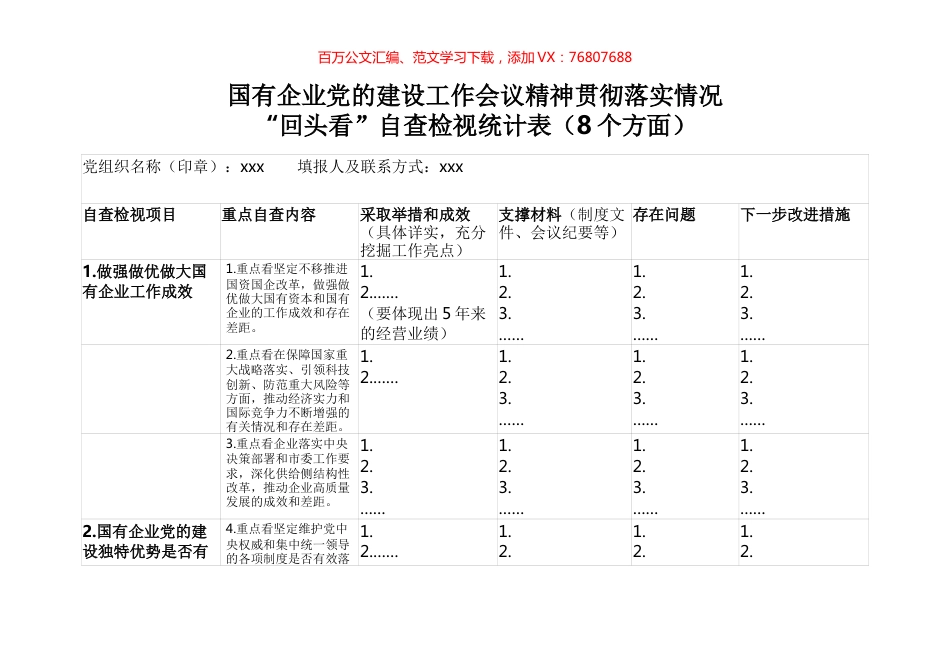 国有企业党的建设工作会议精神贯彻落实情况对照表(表一).docx_第1页