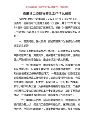 街道党工委巡察整改工作情况报告.docx