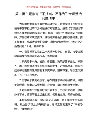 第二批主题教育“不担当、不作为”专项整治问题清单.docx