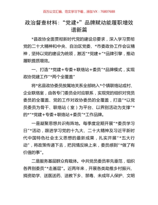 政治督查材料党建+品牌赋动能履职增效谱新篇.docx
