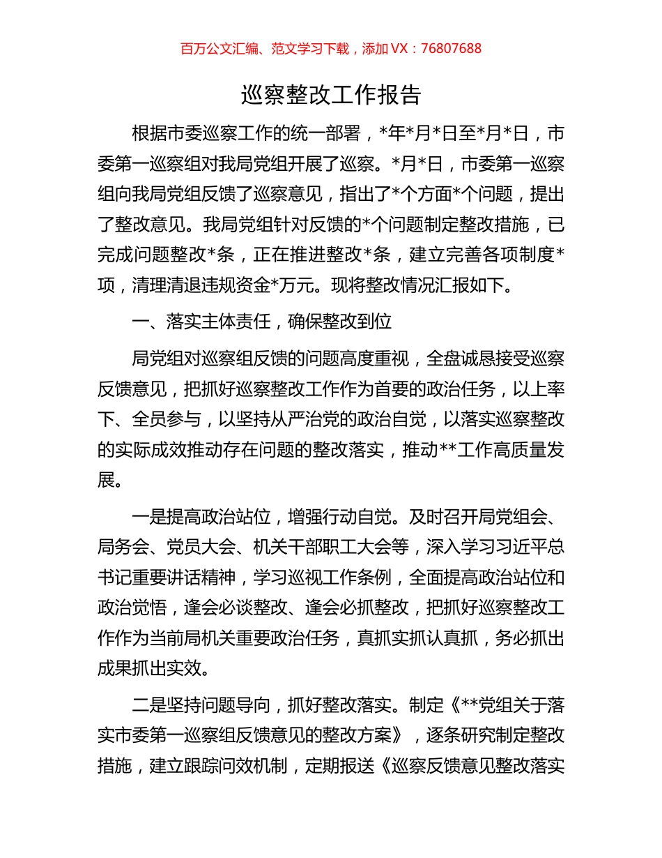 巡察整改工作报告.docx_第1页