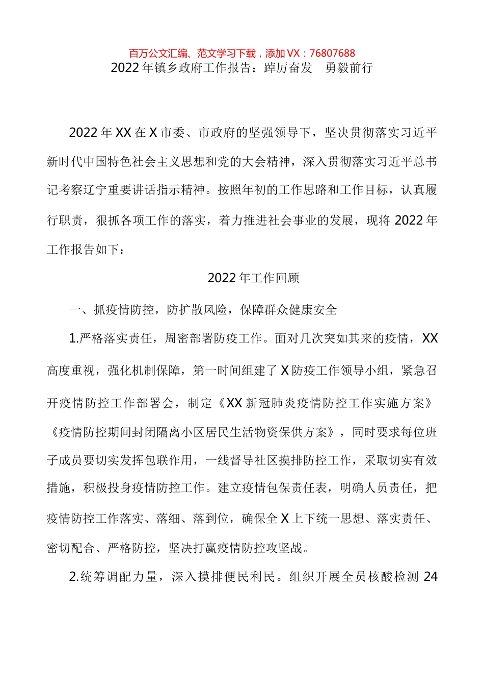 2022年镇乡政府工作报告：踔厉奋发 勇毅前行.docx_第1页