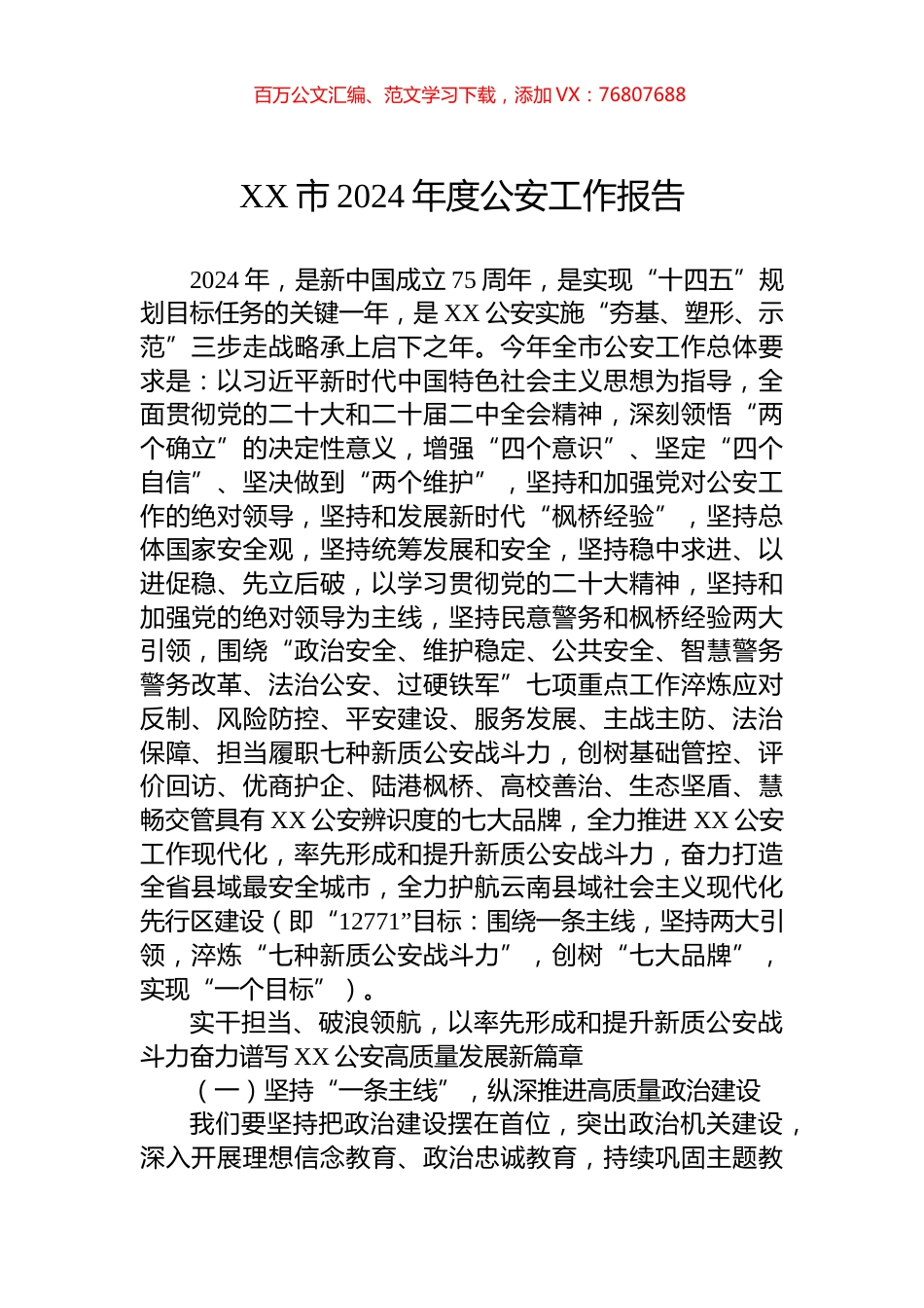 XX市2024年度公安工作报告.docx_第1页