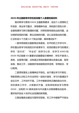 2023年主题教育中存在的问题个人查摆检视材料.docx