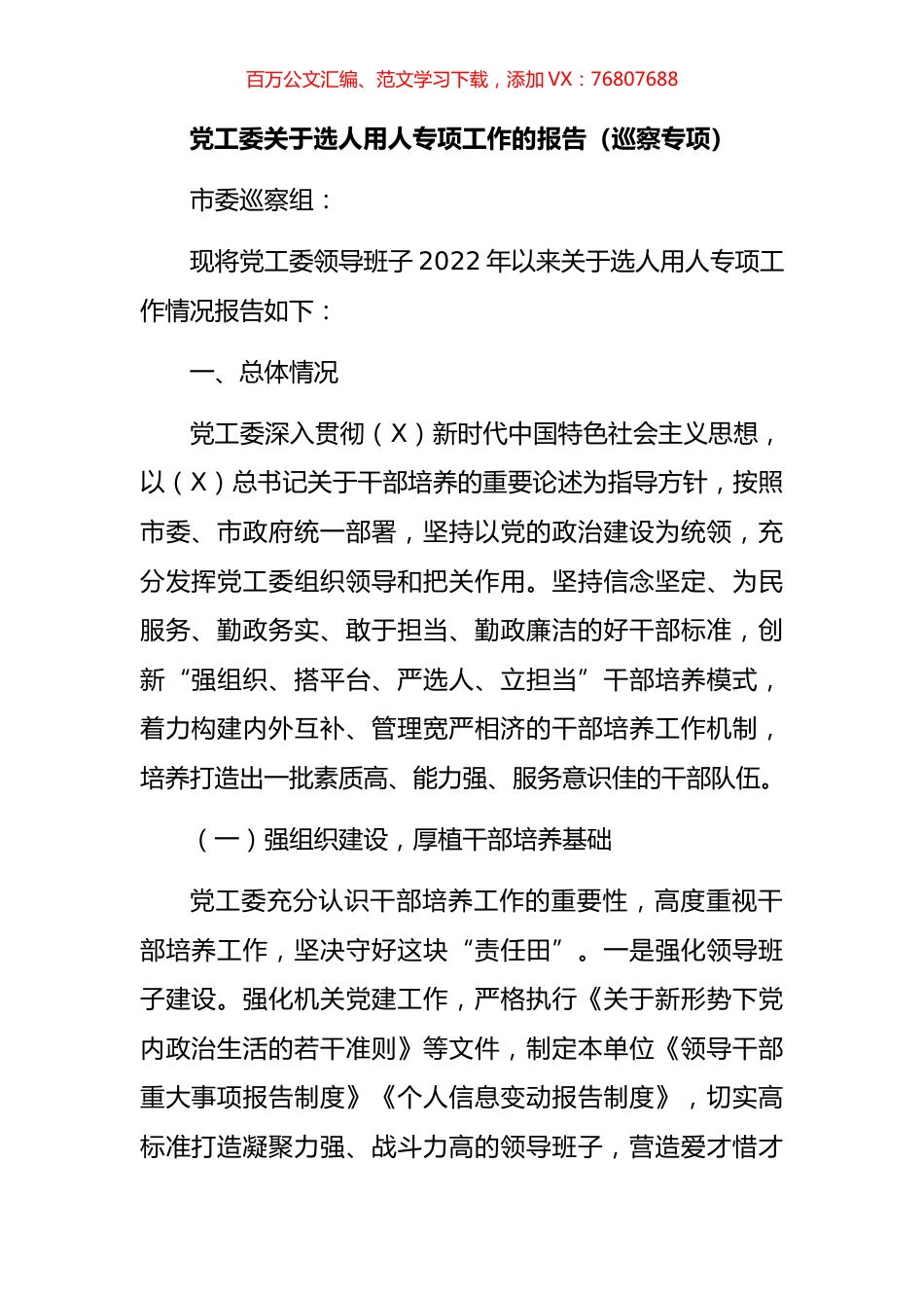 党工委关于选人用人专项工作的报告.docx_第1页