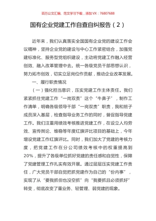 国有企业党建工作自查自纠报告（2）.docx