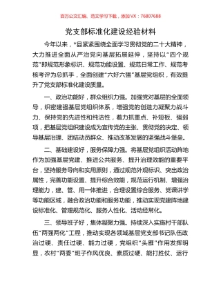 党支部标准化建设经验材料.docx