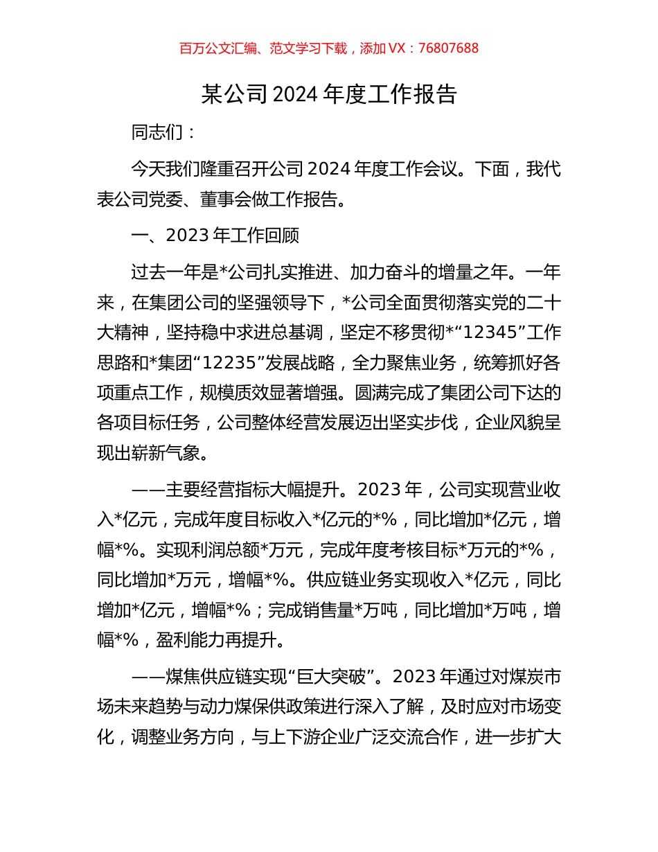 某公司2024年度工作报告.docx_第1页