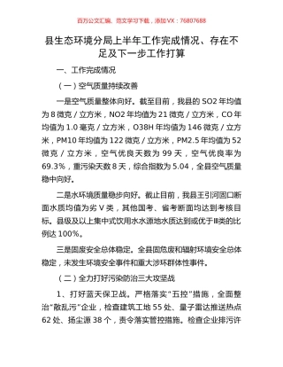 县生态环境分局上半年工作完成情况、存在不足及下一步工作打算.docx
