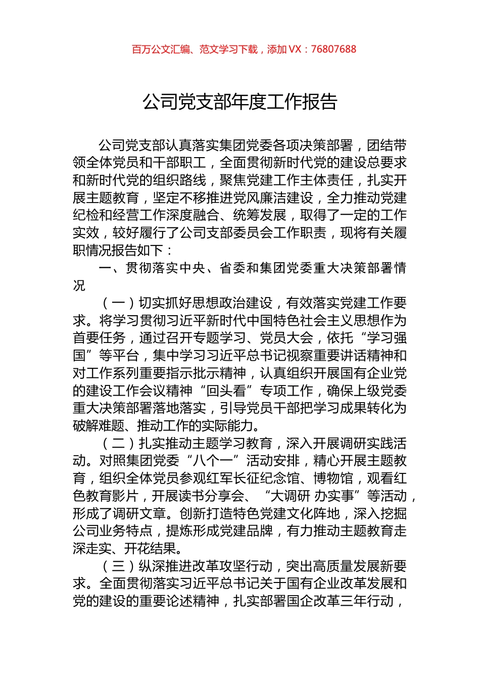 公司党支部年度工作报告.docx_第1页