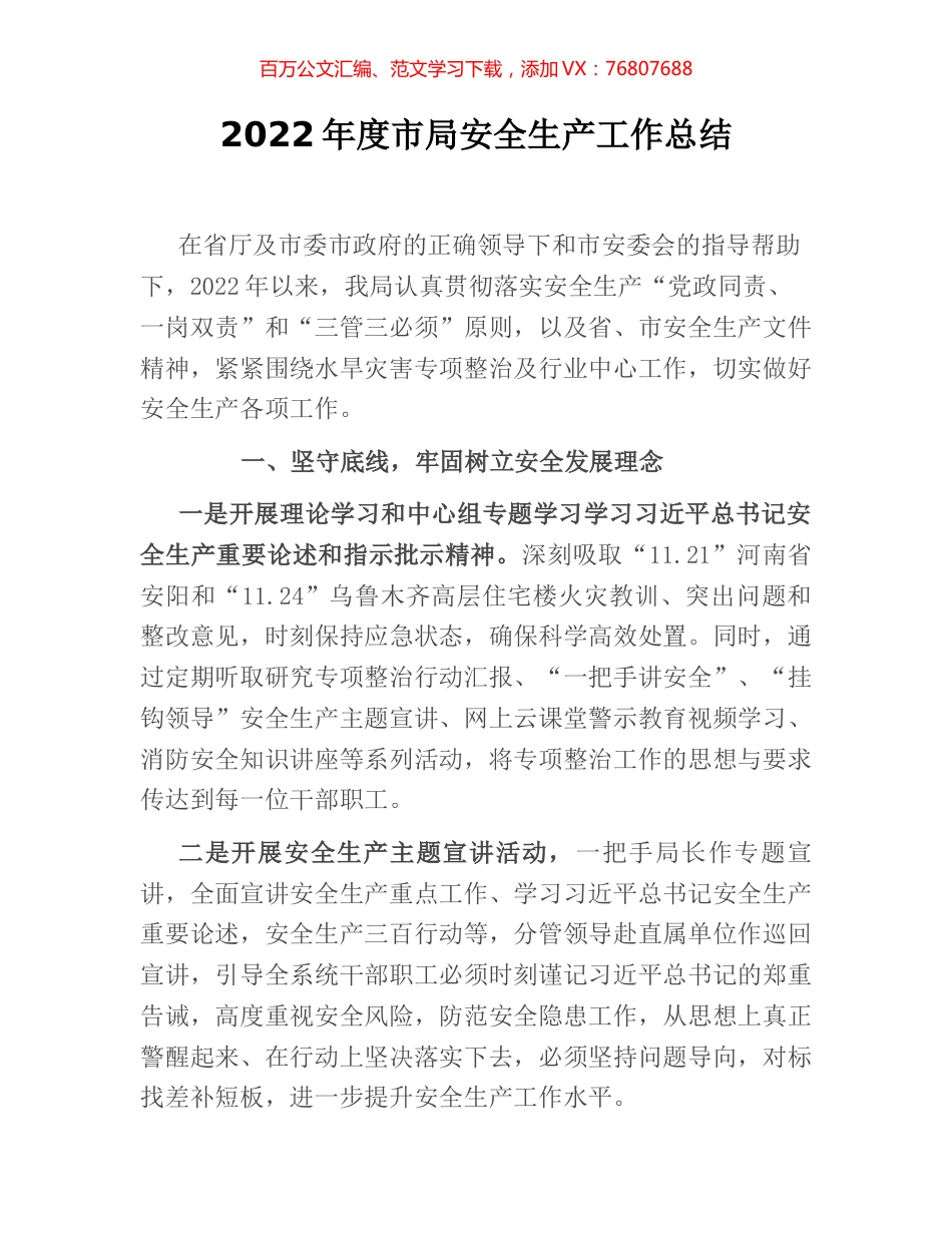 2022年度市局安全生产工作总结.docx_第1页